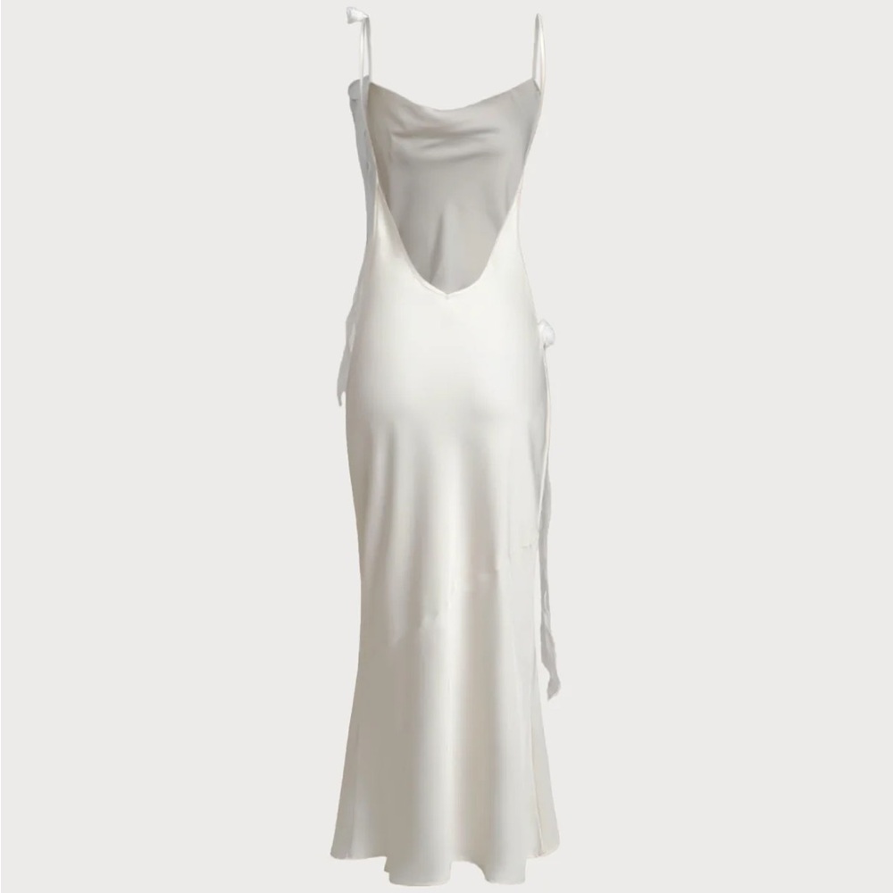 Rihoas Beige Ruched Backless Slip Maxi Dress - Picture 2 of 6